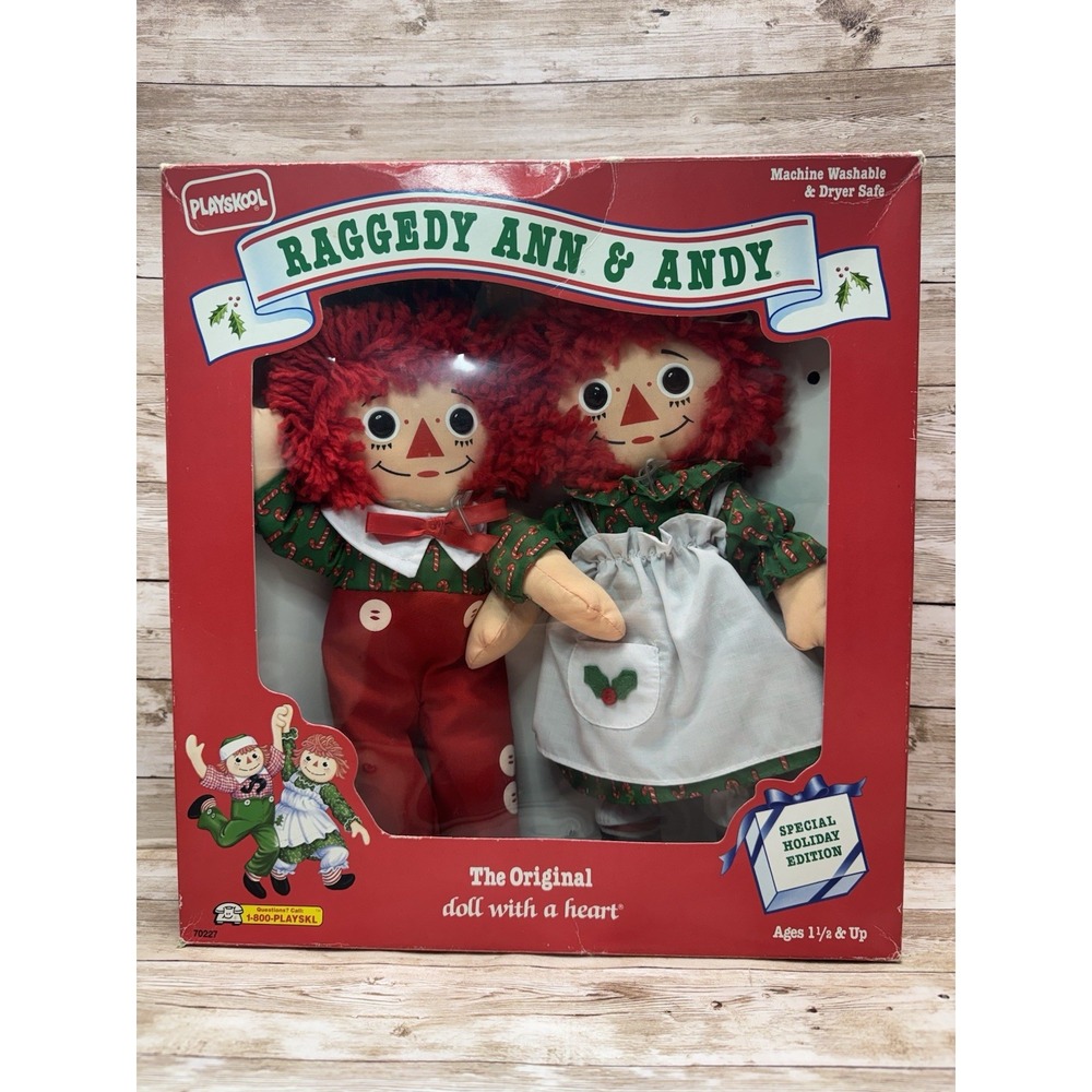 1990 Raggedy Ann & Andy Christmas 12' Playskool Doll Holiday Plush New With Box